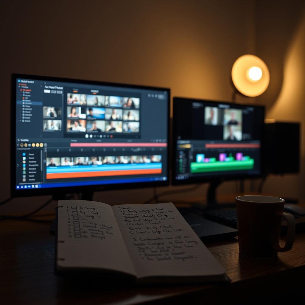 Poste de montage vidéo verticale avec plusieurs variantes de hooks alignées sur la timeline
