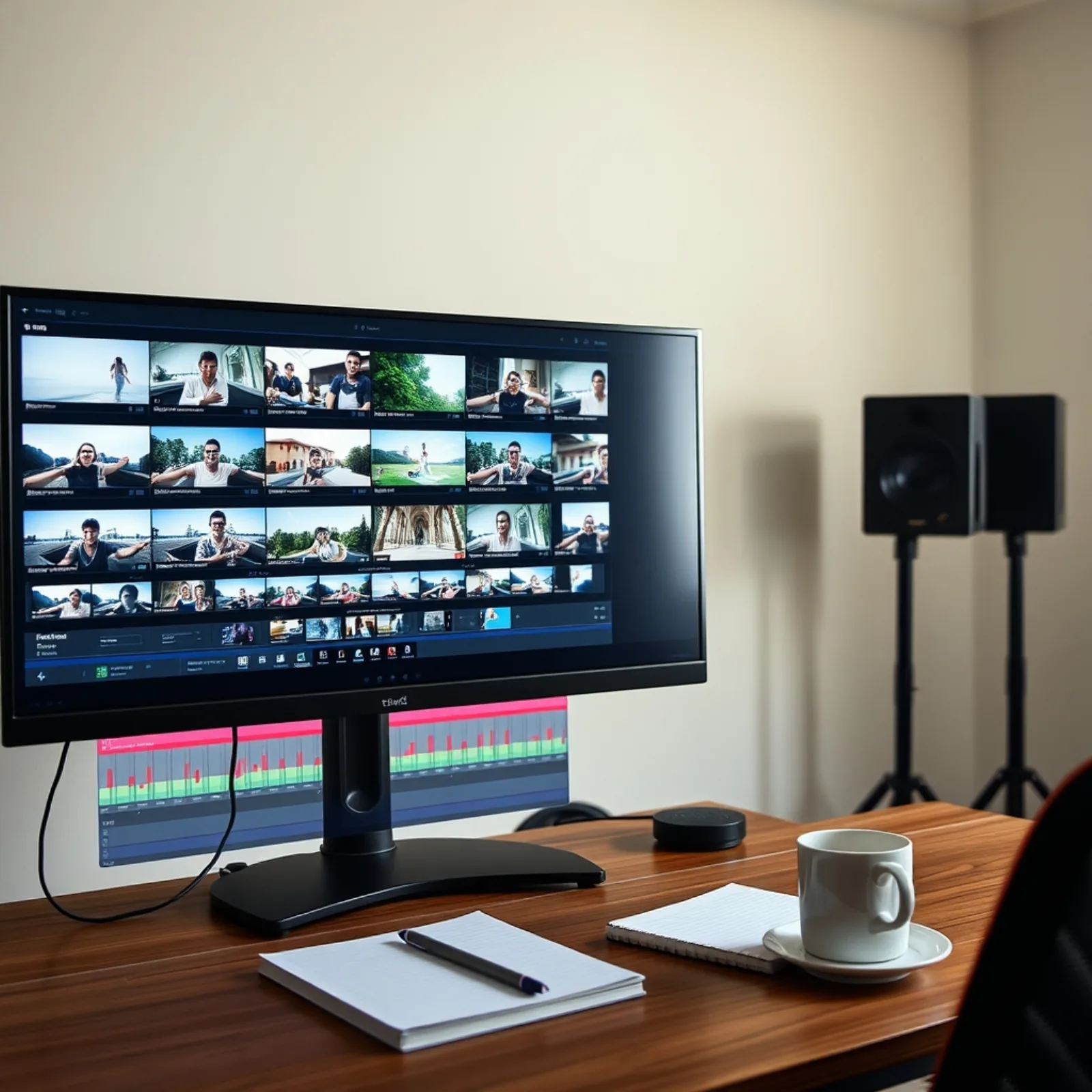 Puesto de montaje de vídeo con varias variantes verticales mostradas una junto a otra en pantalla