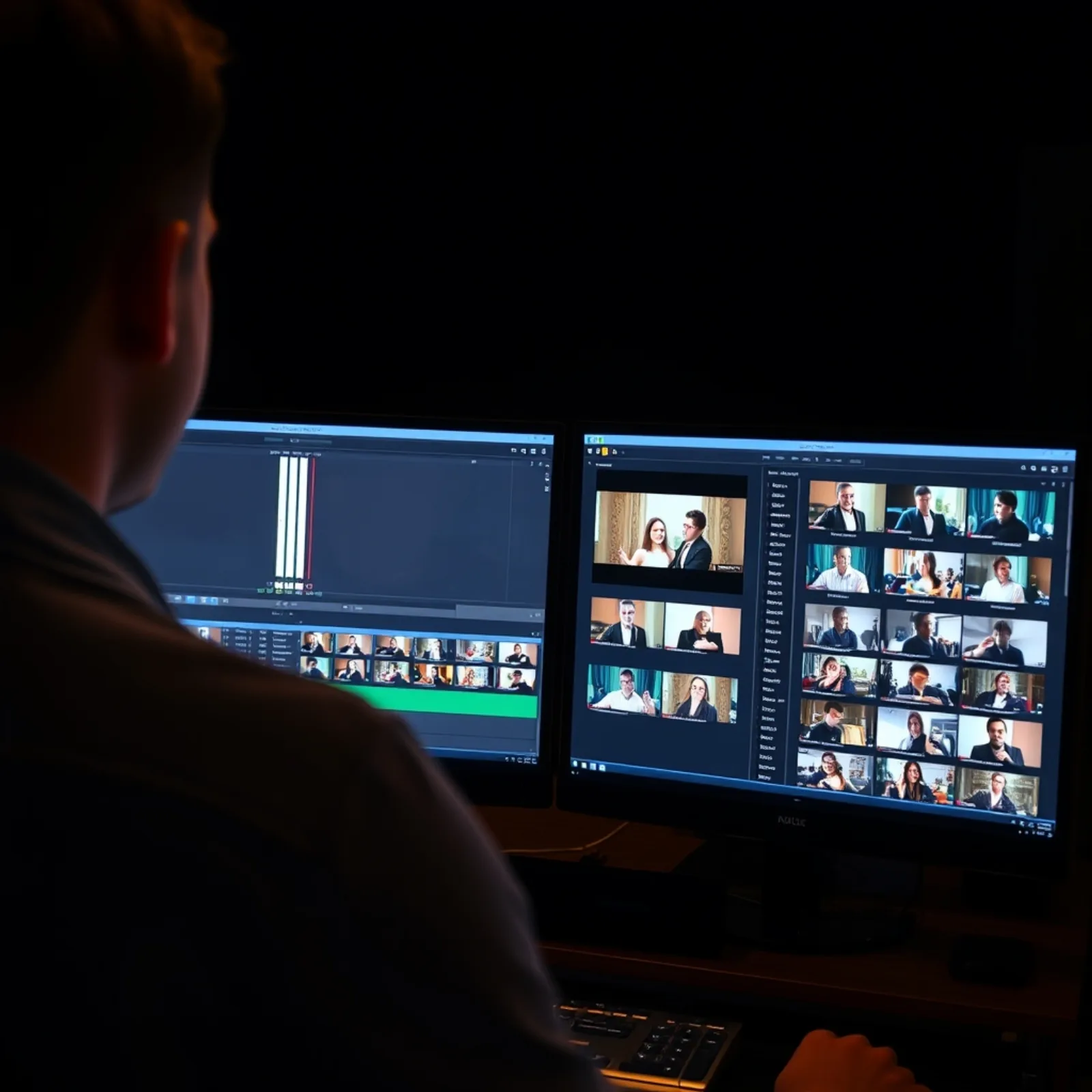 Montador de vídeo trabajando en varias versiones de un mismo anuncio vertical en un estudio