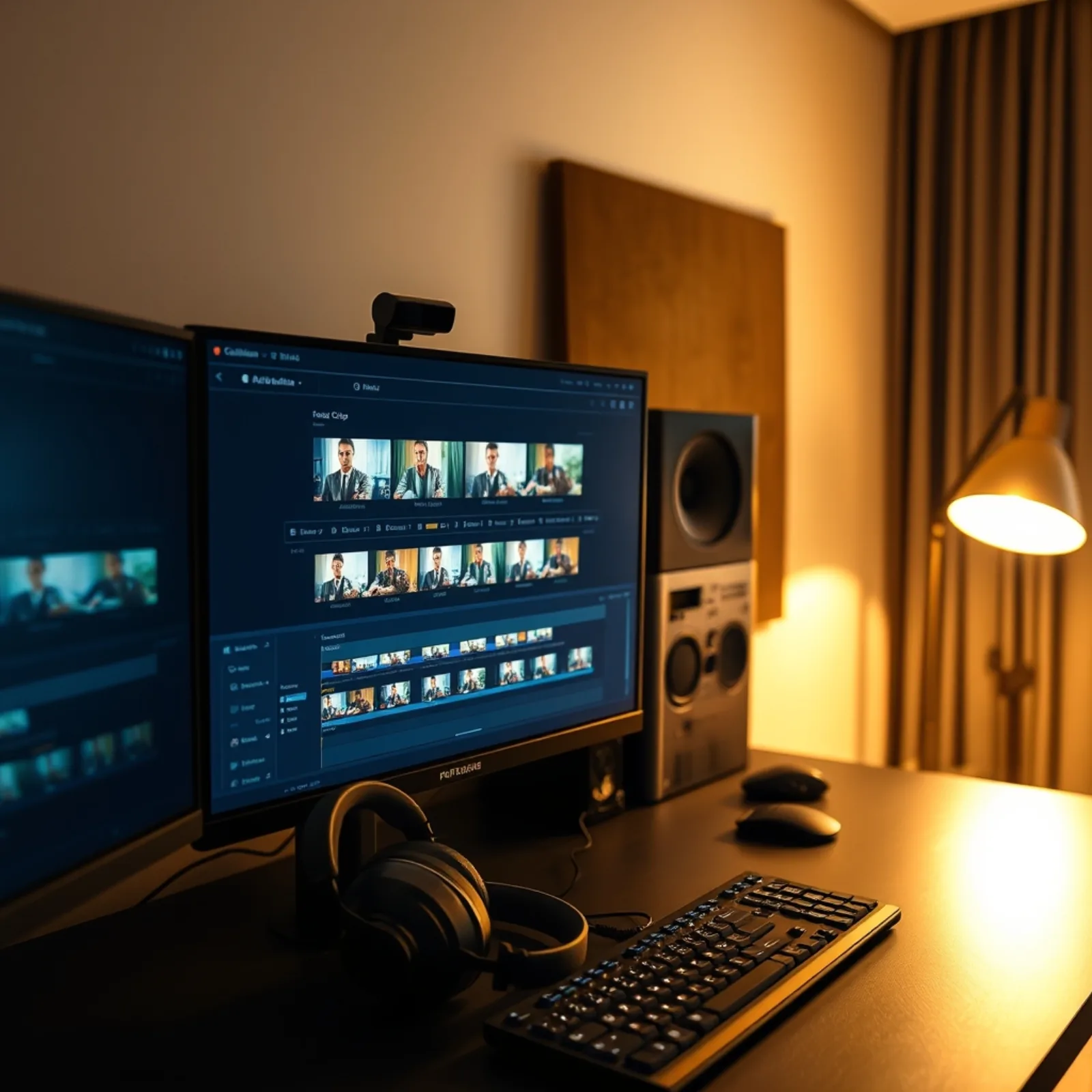 Puesto de montaje de vídeo con la línea de tiempo de varias adaptaciones verticales en pantalla
