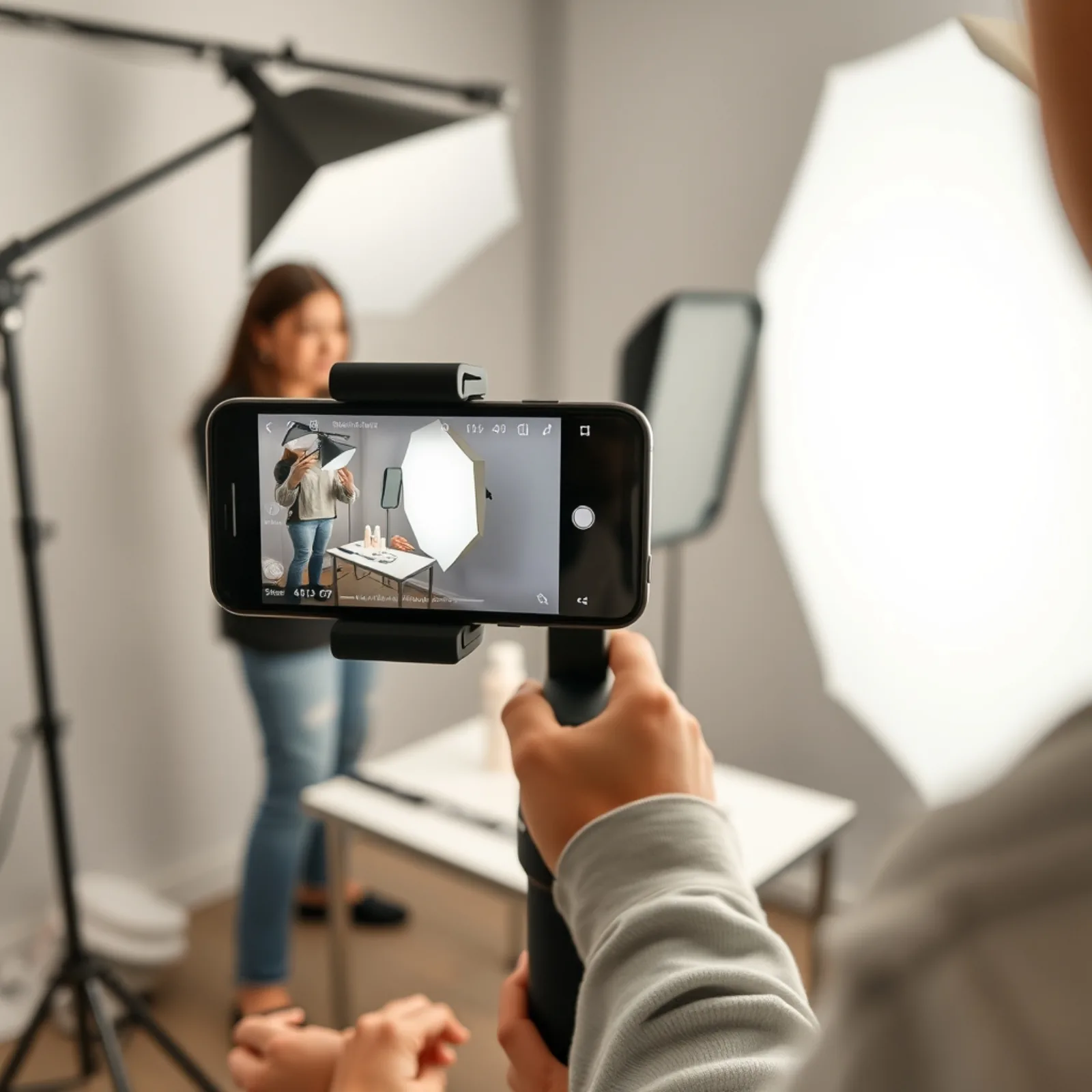 Rodaje de variantes de creative ads en vídeo vertical en un estudio