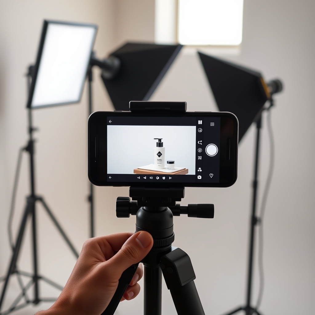 Tournage vertical en studio avec smartphone sur trépied et éclairage continu pour variantes de hook
