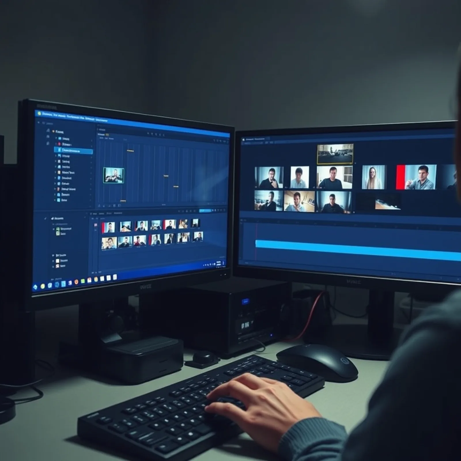 Puesto de montaje de vídeo vertical con varias versiones de un mismo anuncio en proceso de adaptación