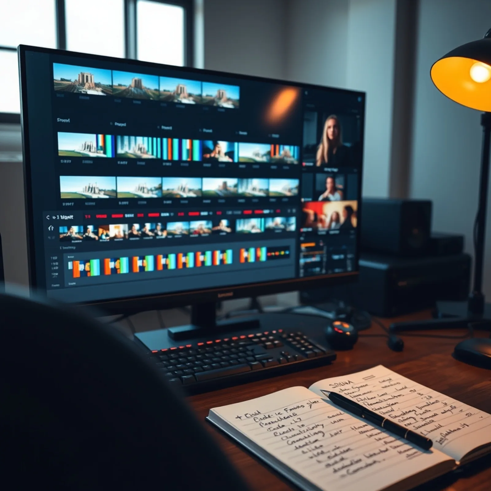 Monitoring screen showing several variants of a product video edit in vertical format
