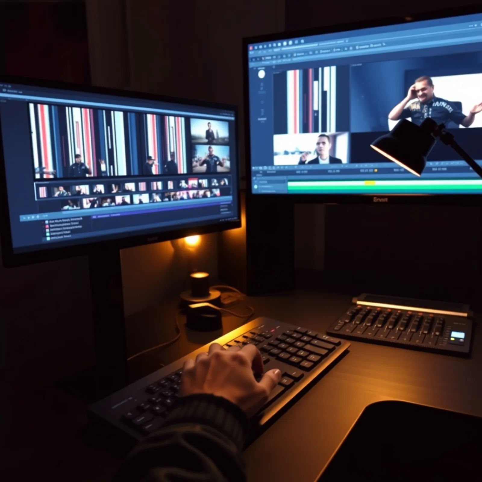 Editor de vídeo realizando un reframe 4:5 a partir de un máster vertical 9:16 en dos pantallas